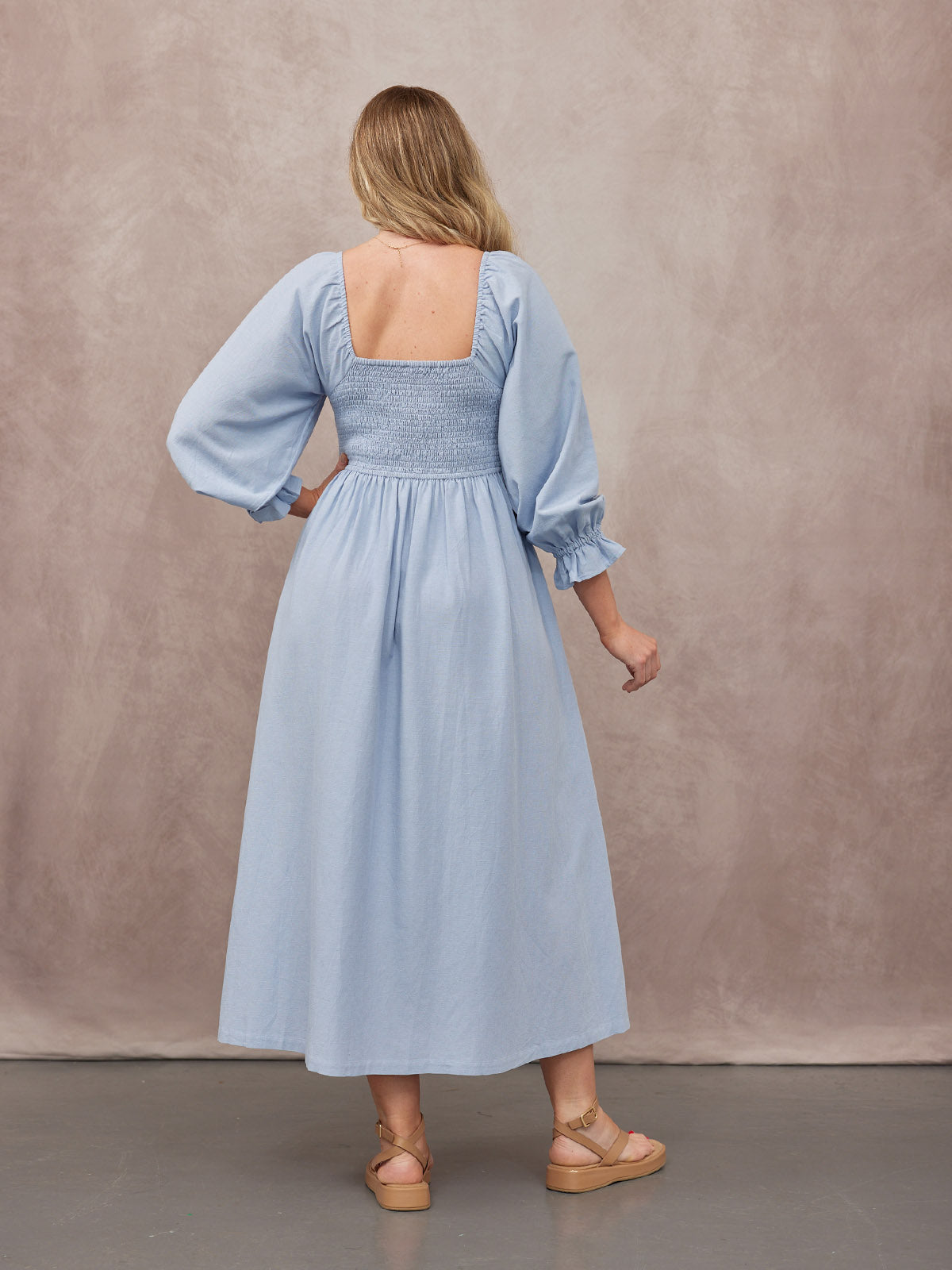 Sam Shirred Dress - Blue