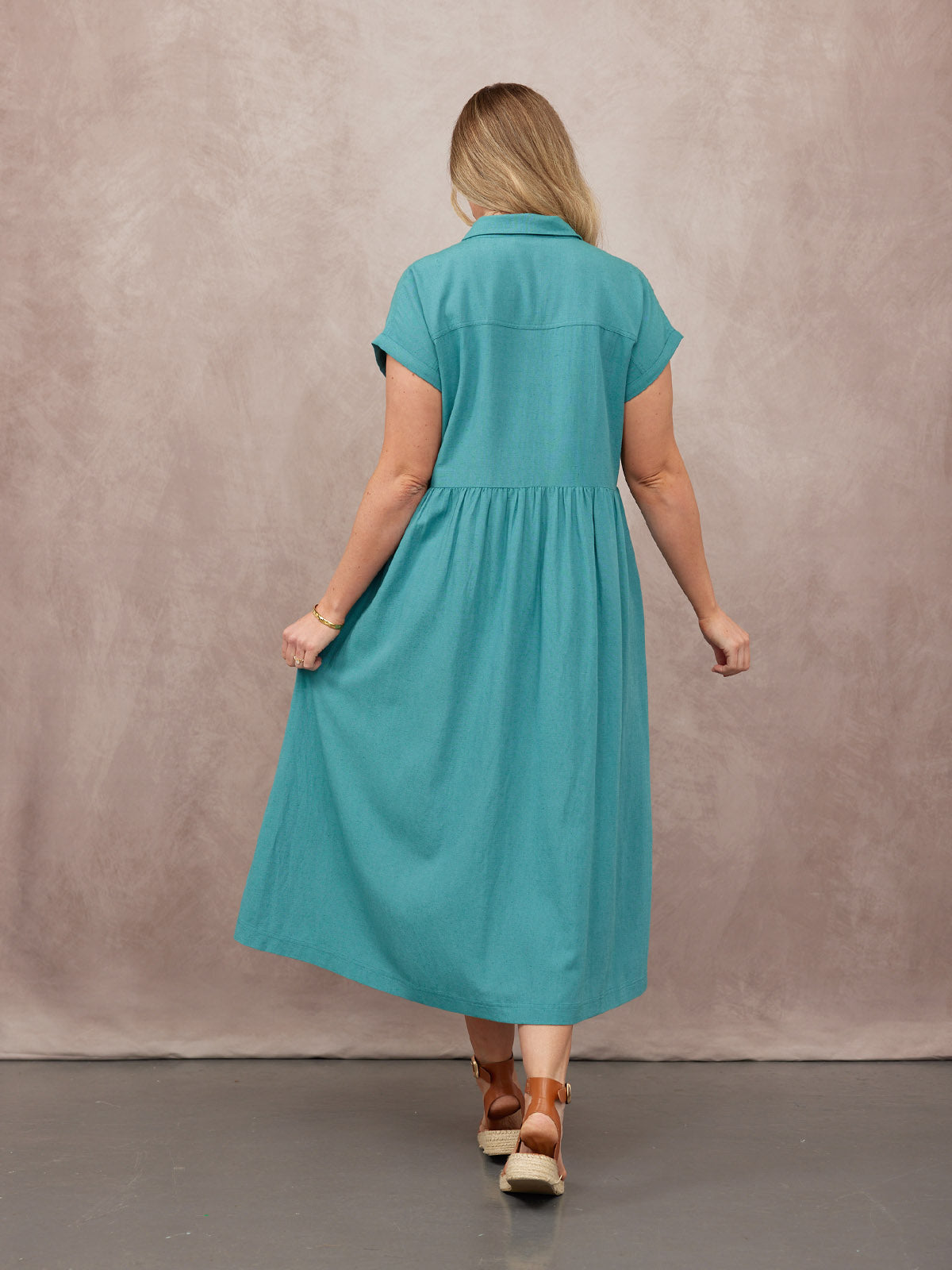 Rhiona Linen Shirt Dress - Teal