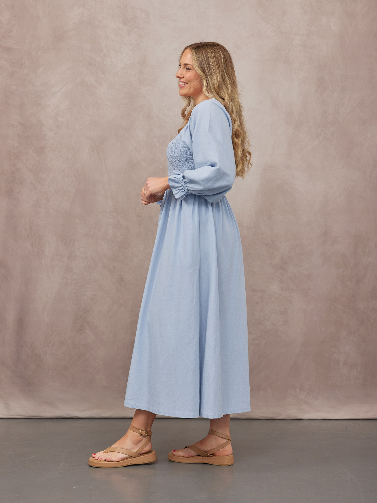 Sam Shirred Dress - Blue