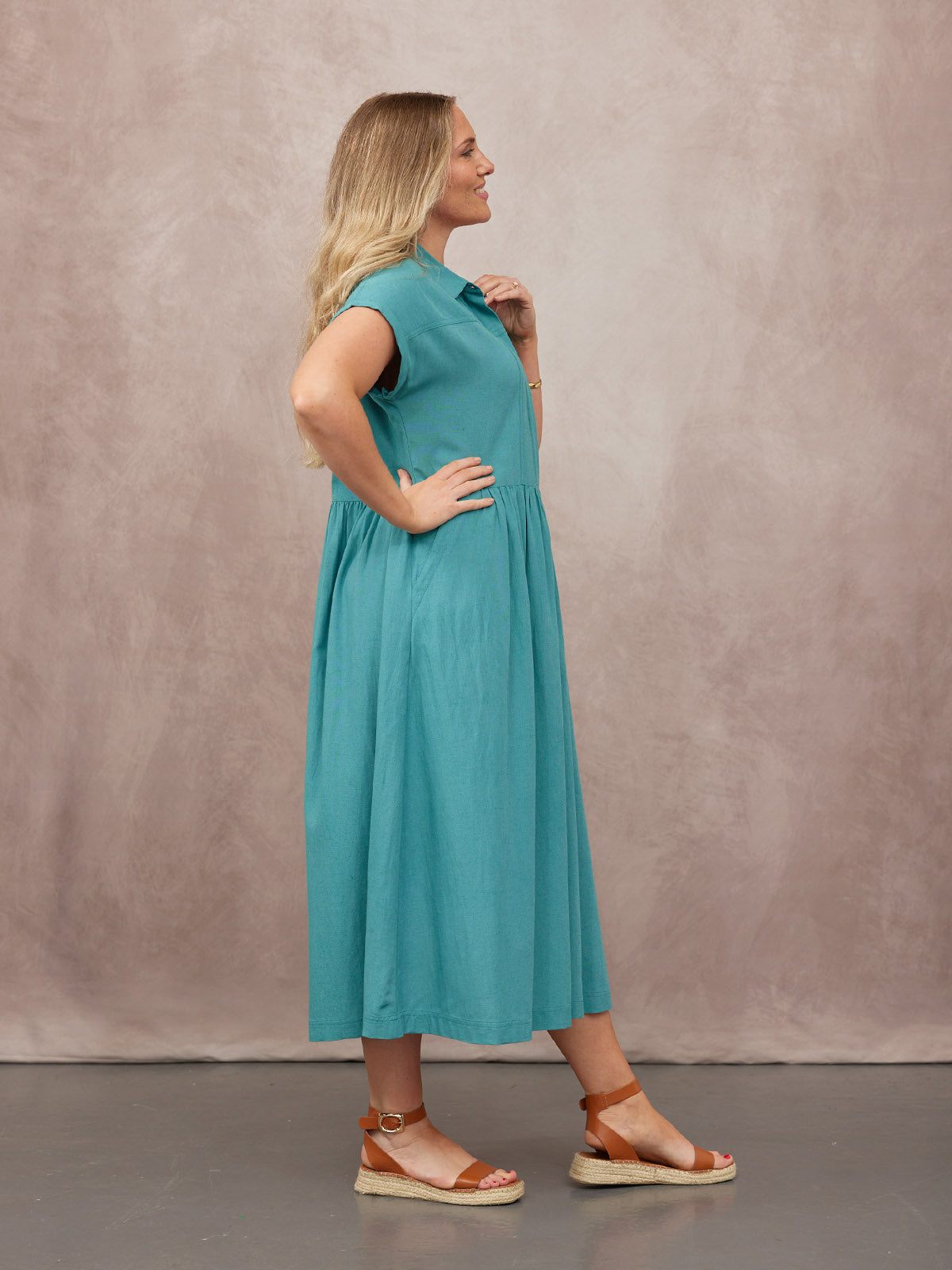 Rhiona Linen Shirt Dress - Teal