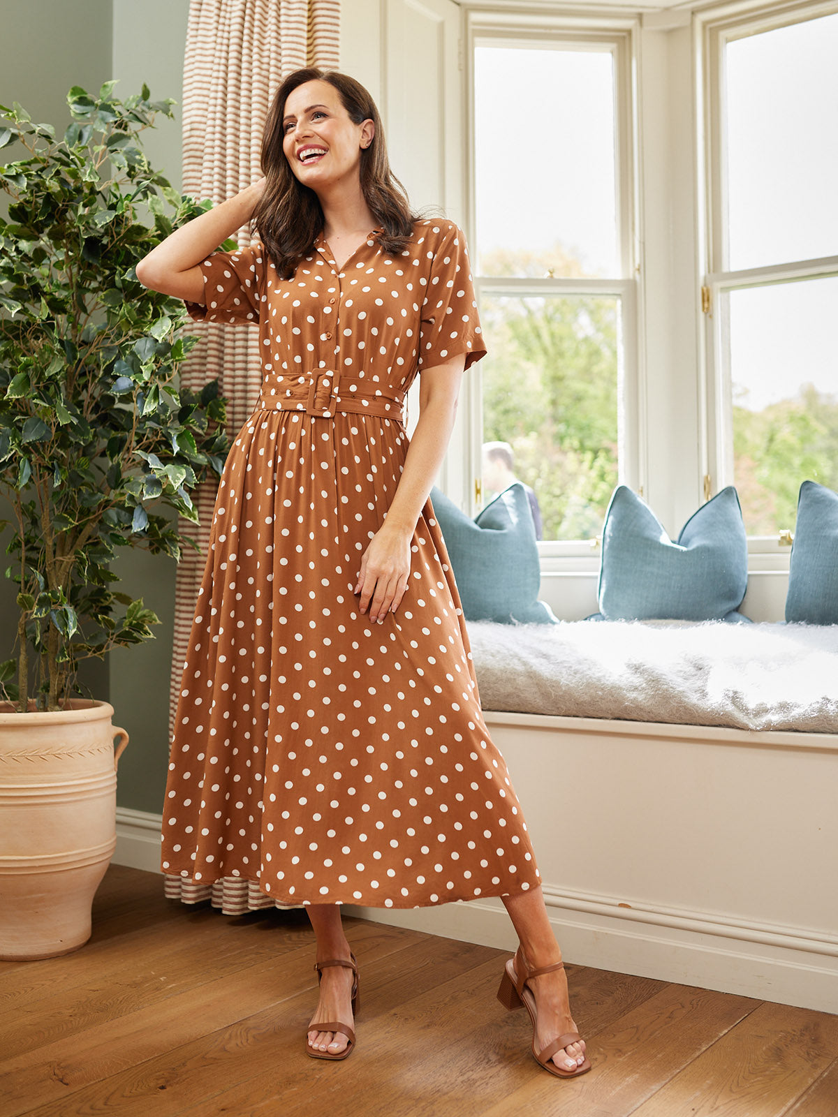 Camilla Shirt Dress - Brown & White Spot Print