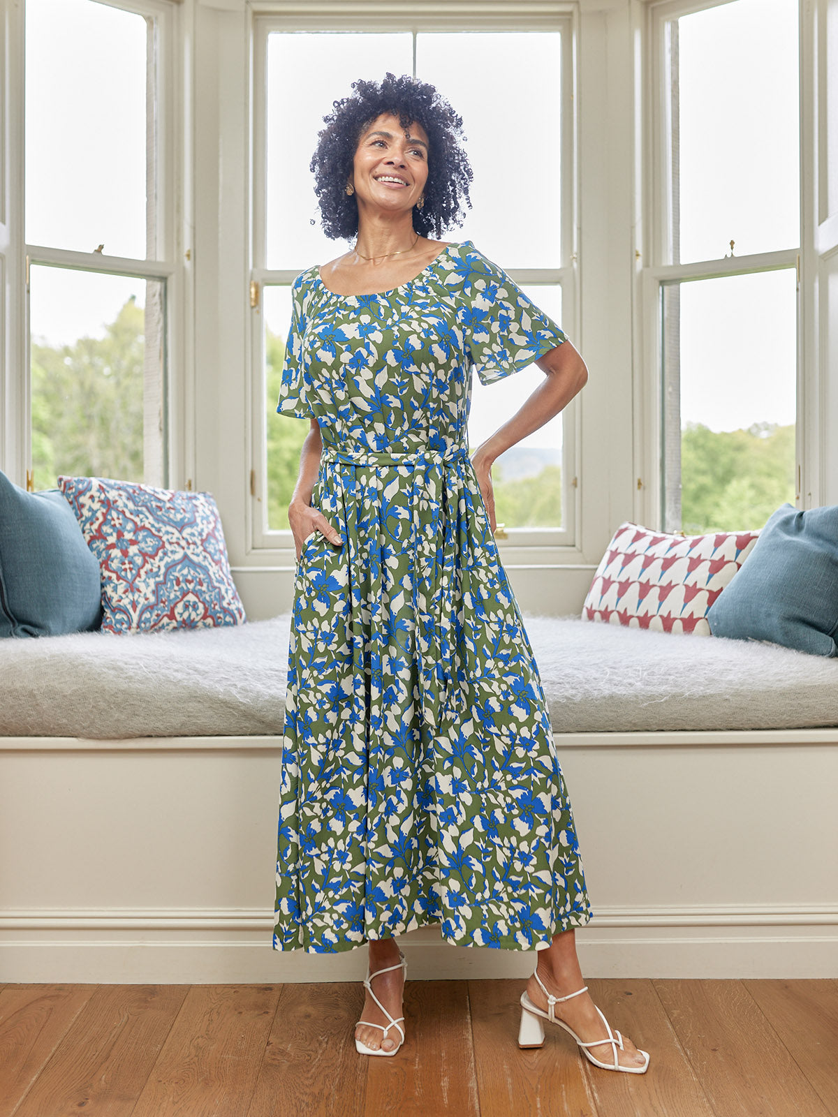 Dia Scoop Neck Dress - Green Floral