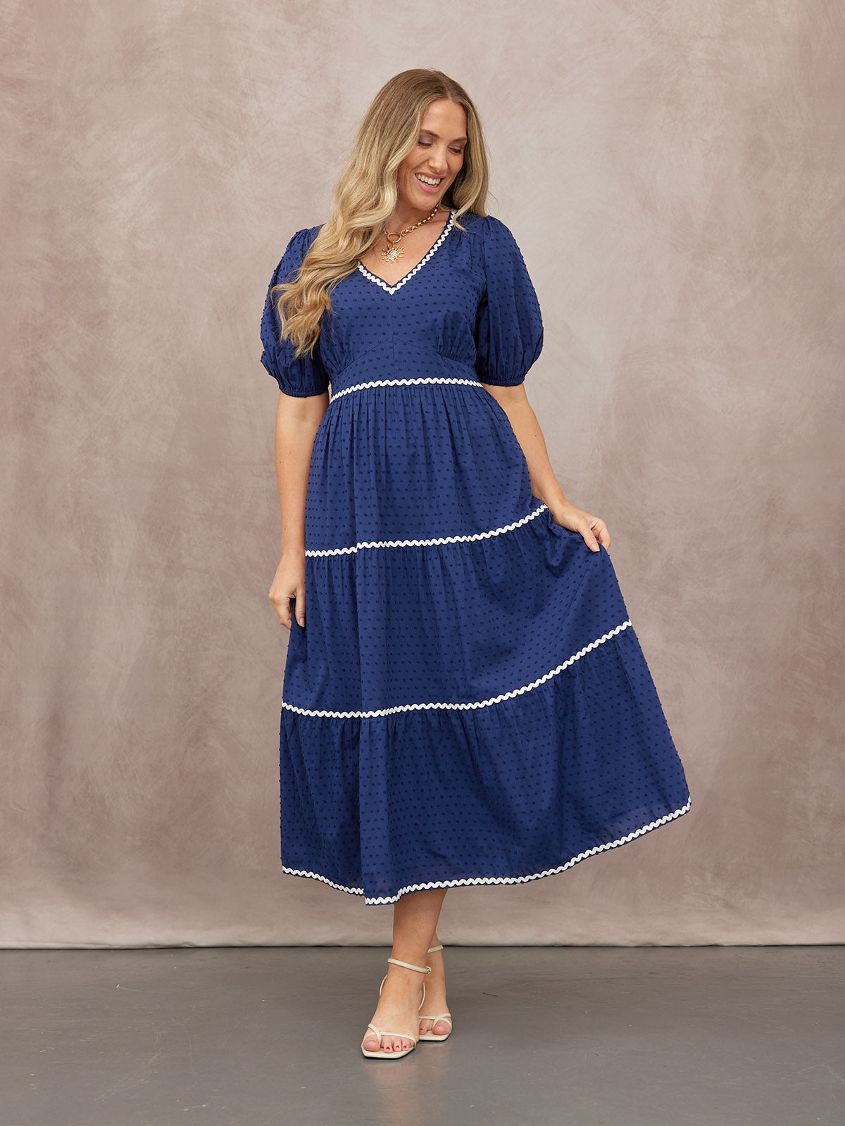 Nelly Ric Rac Dress - Navy & White