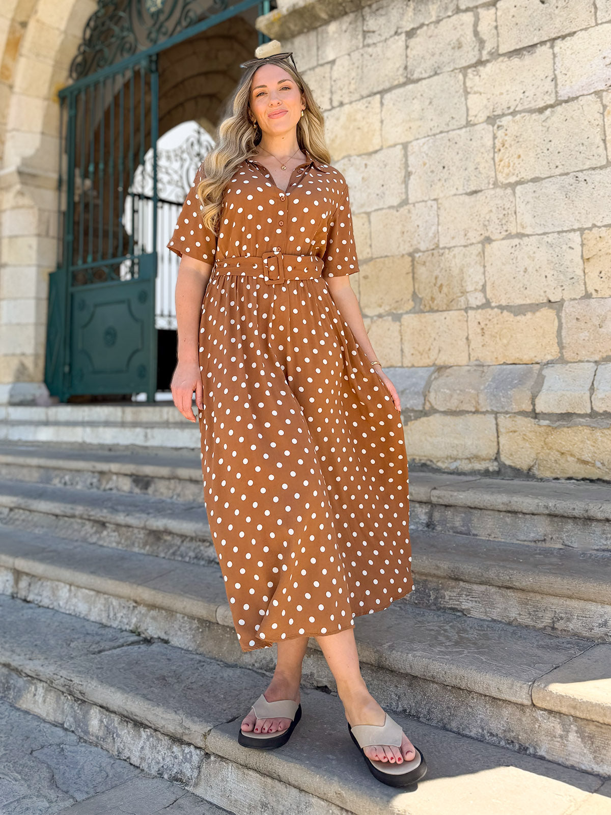Camilla Shirt Dress - Brown & White Spot Print