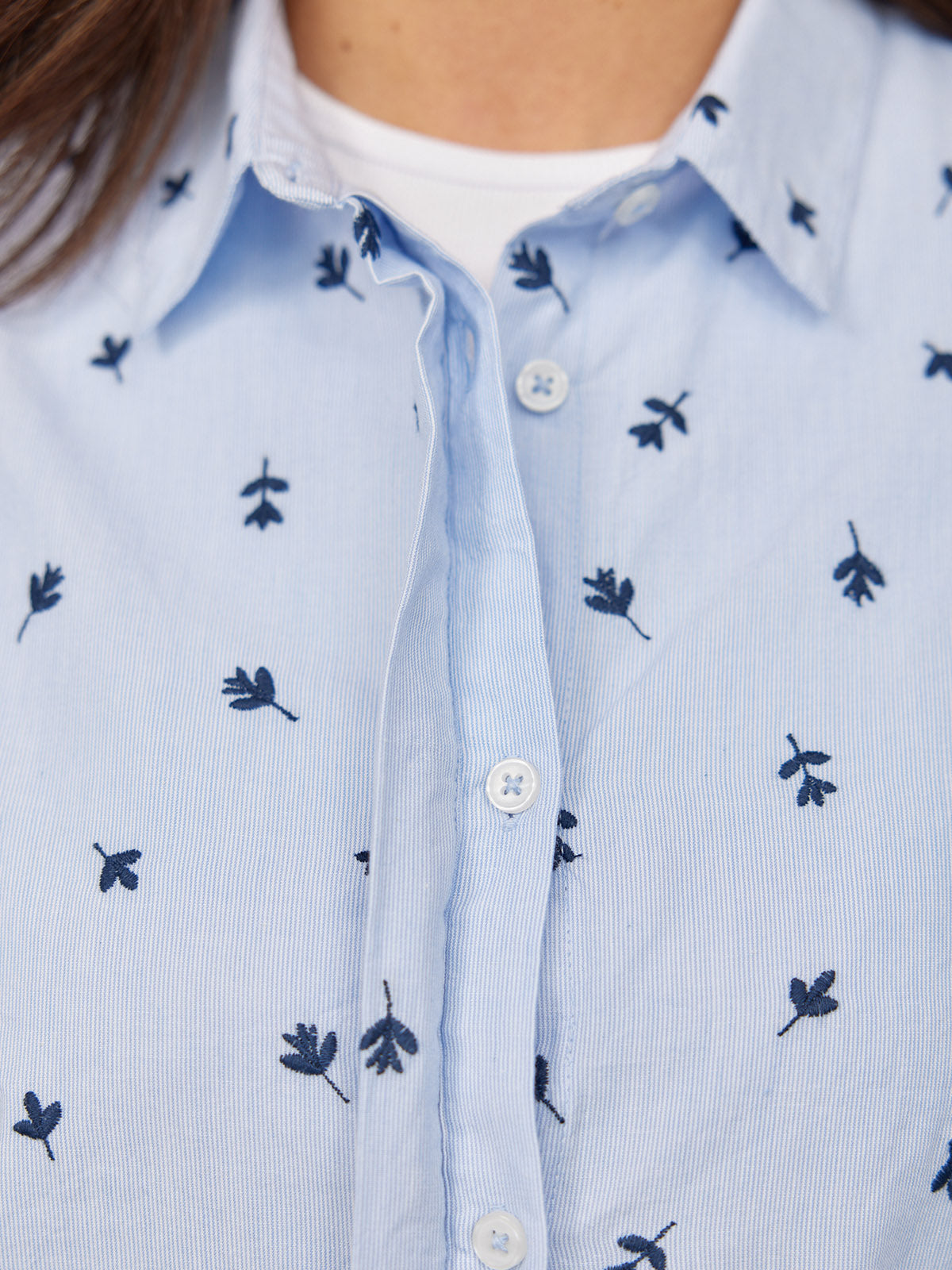 Sandra Embroidered Stripe Shirt - Blue & White