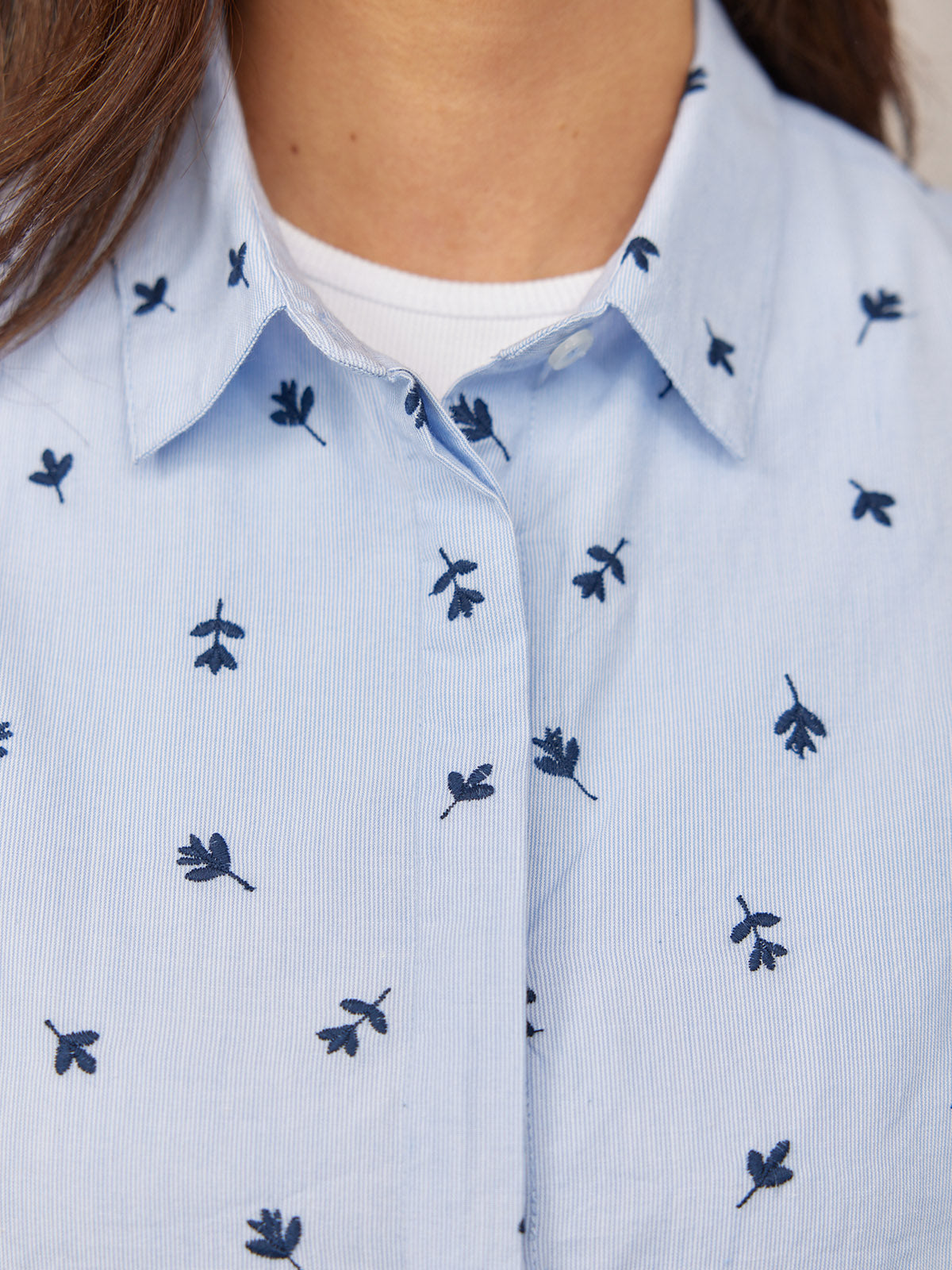 Sandra Embroidered Stripe Shirt - Blue & White