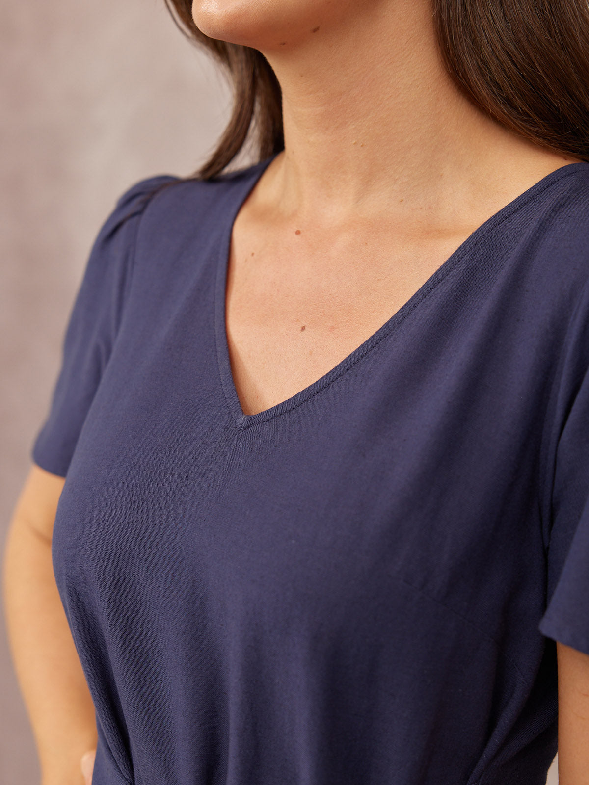 Ruth Angel Sleeve Tie Waist Dress - Navy