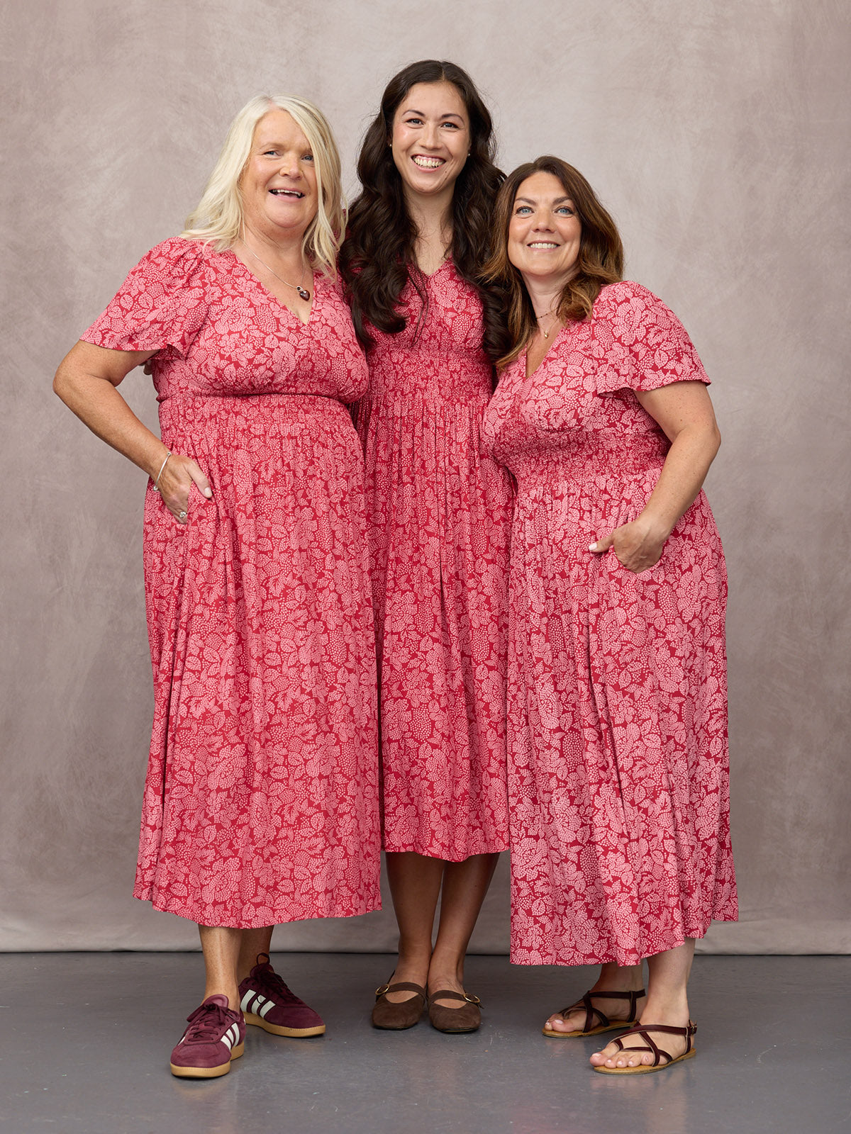 Maddie Short Angel Sleeve Dress - Red & Pink Abstract Flower Print