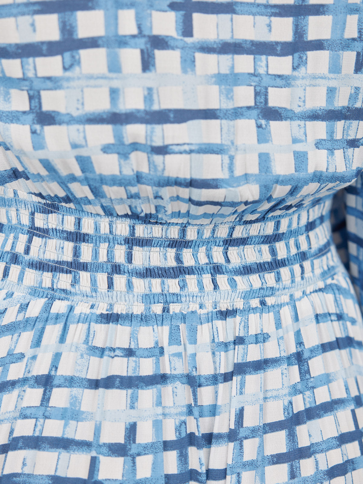 Maddie V-Neck Long Sleeve Dress - Geometric Blue & White Print