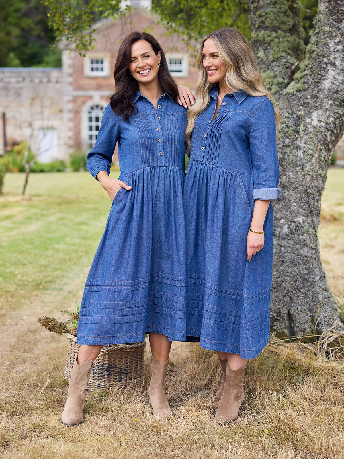 Lara Tuck Detail Denim Dress - Blue