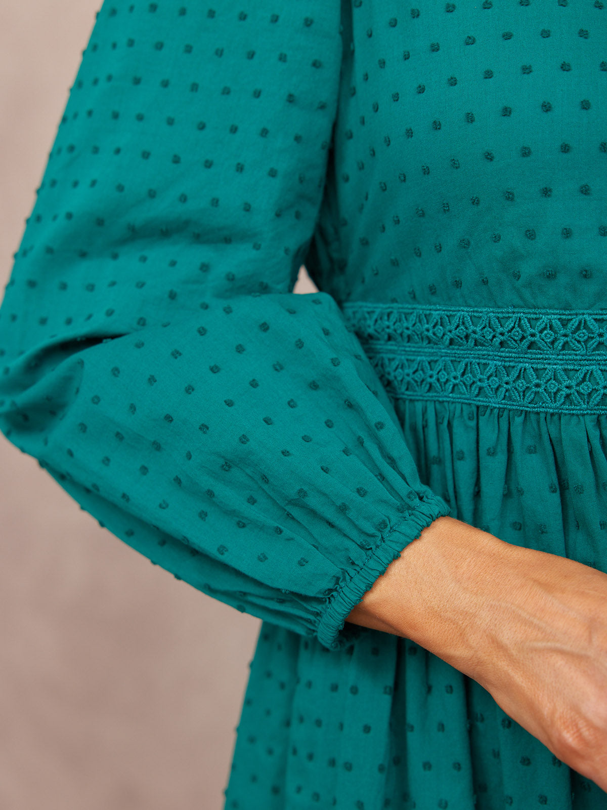 Luisa Swiss Dot Cotton Trim Detail Dress - Teal
