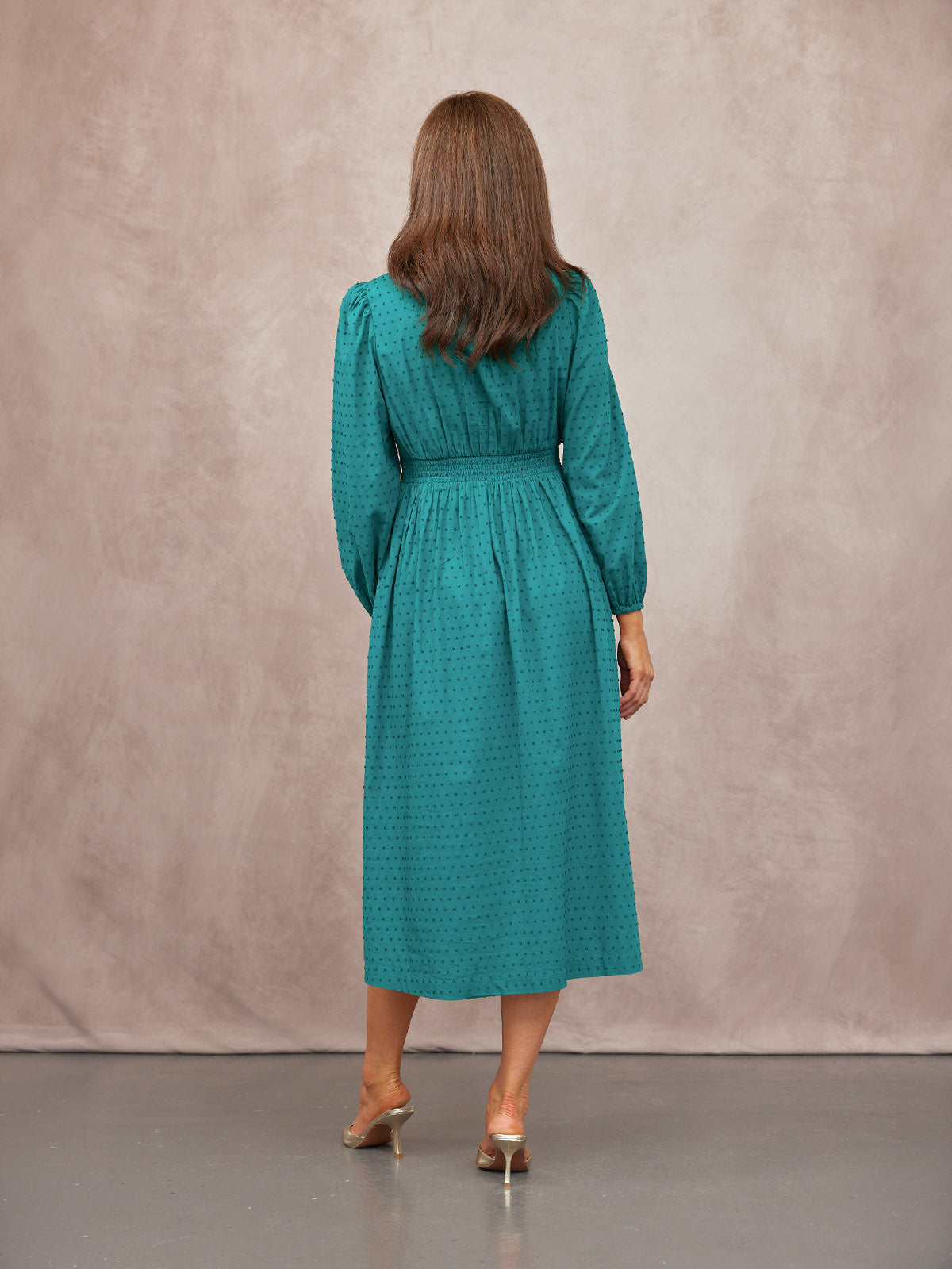 Luisa Swiss Dot Cotton Trim Detail Dress - Teal