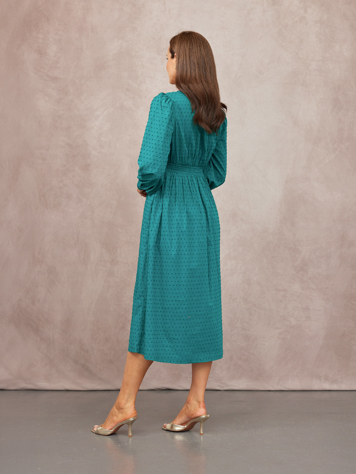 Luisa Swiss Dot Cotton Trim Detail Dress - Teal