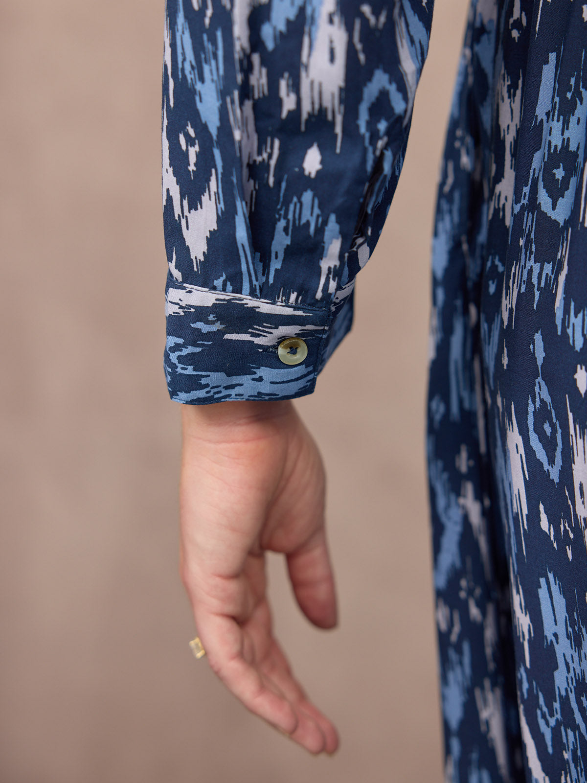 Kirsty Shirt Dress - Blue Ikat Print