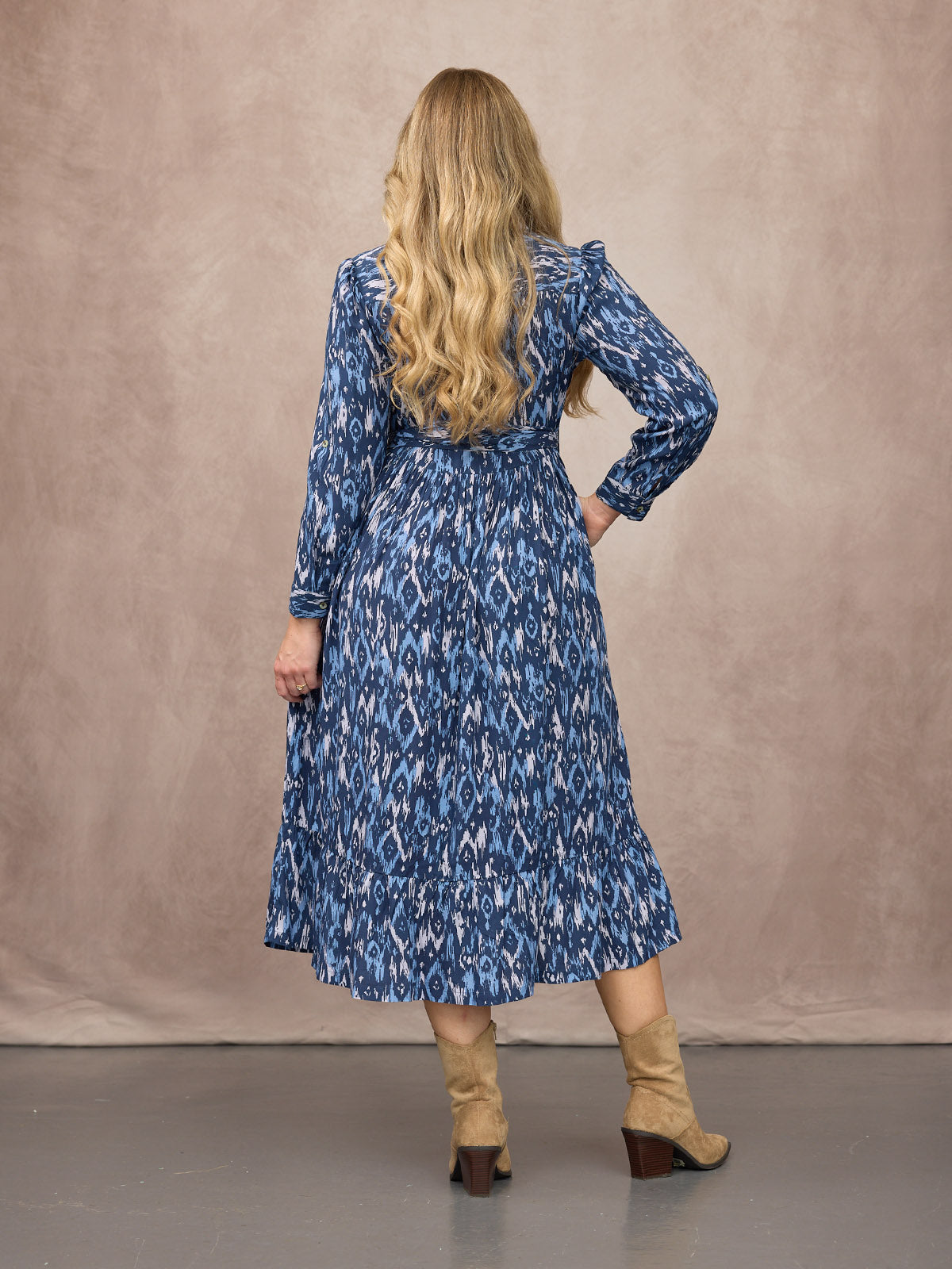 Kirsty Shirt Dress - Blue Ikat Print