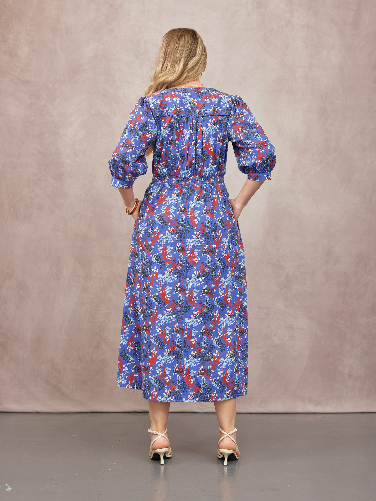 Jackie Contrast Trim Dress - Blue & Multi Floral Print