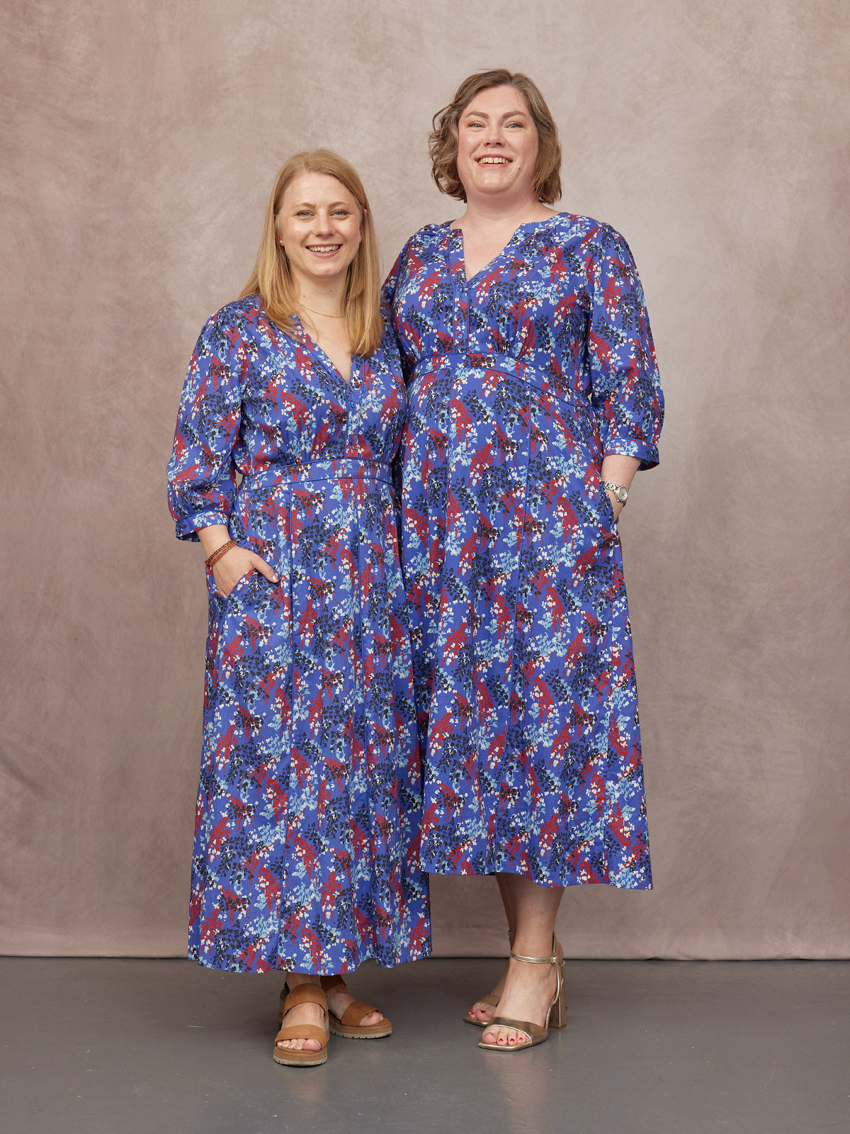 Jackie Contrast Trim Dress - Blue & Multi Floral Print
