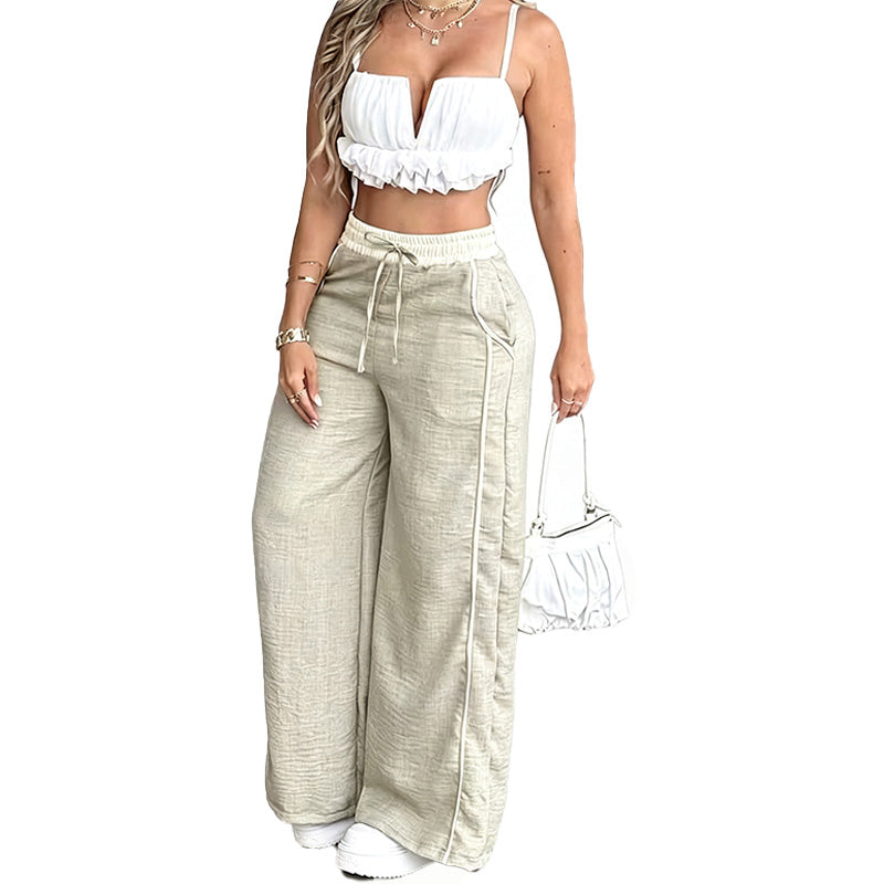 Pantalón Wide-Leg con Ribete de Contraste