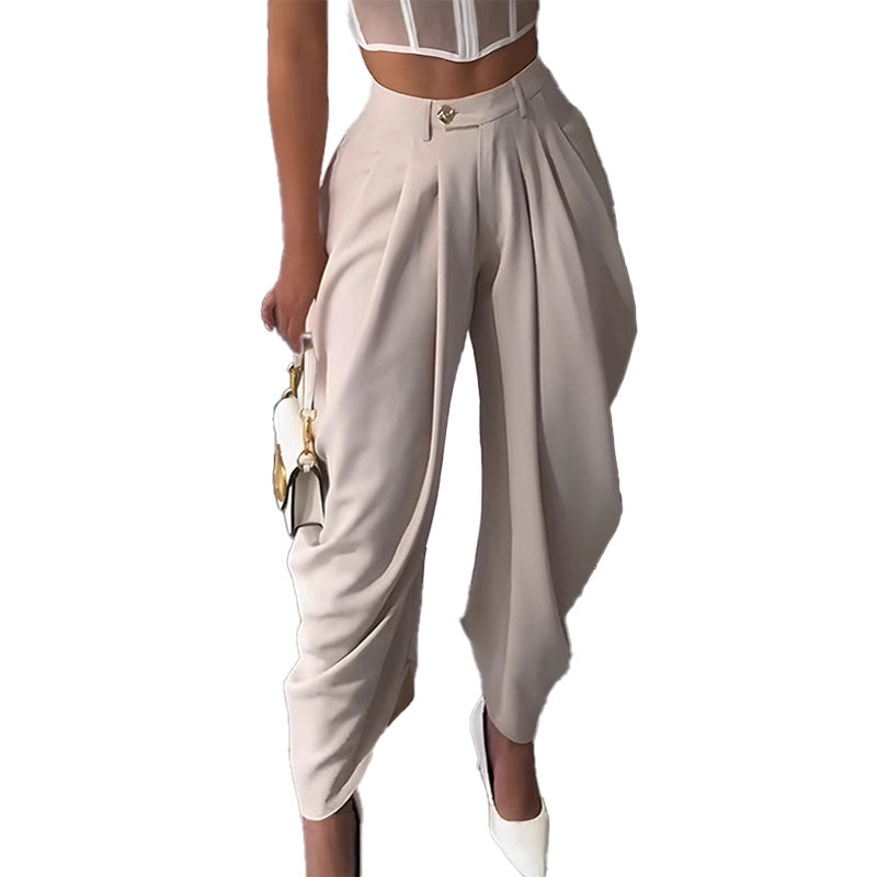 Pantalón Wide-Leg Plisado Tiro Alto Elegante