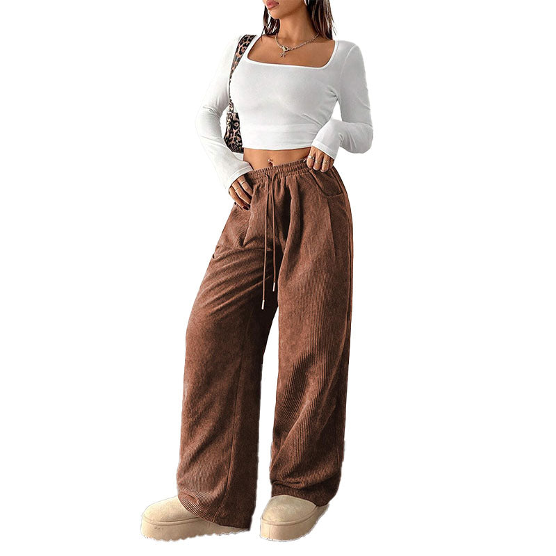 Pantalón Wide-Leg de Pana con Cordón