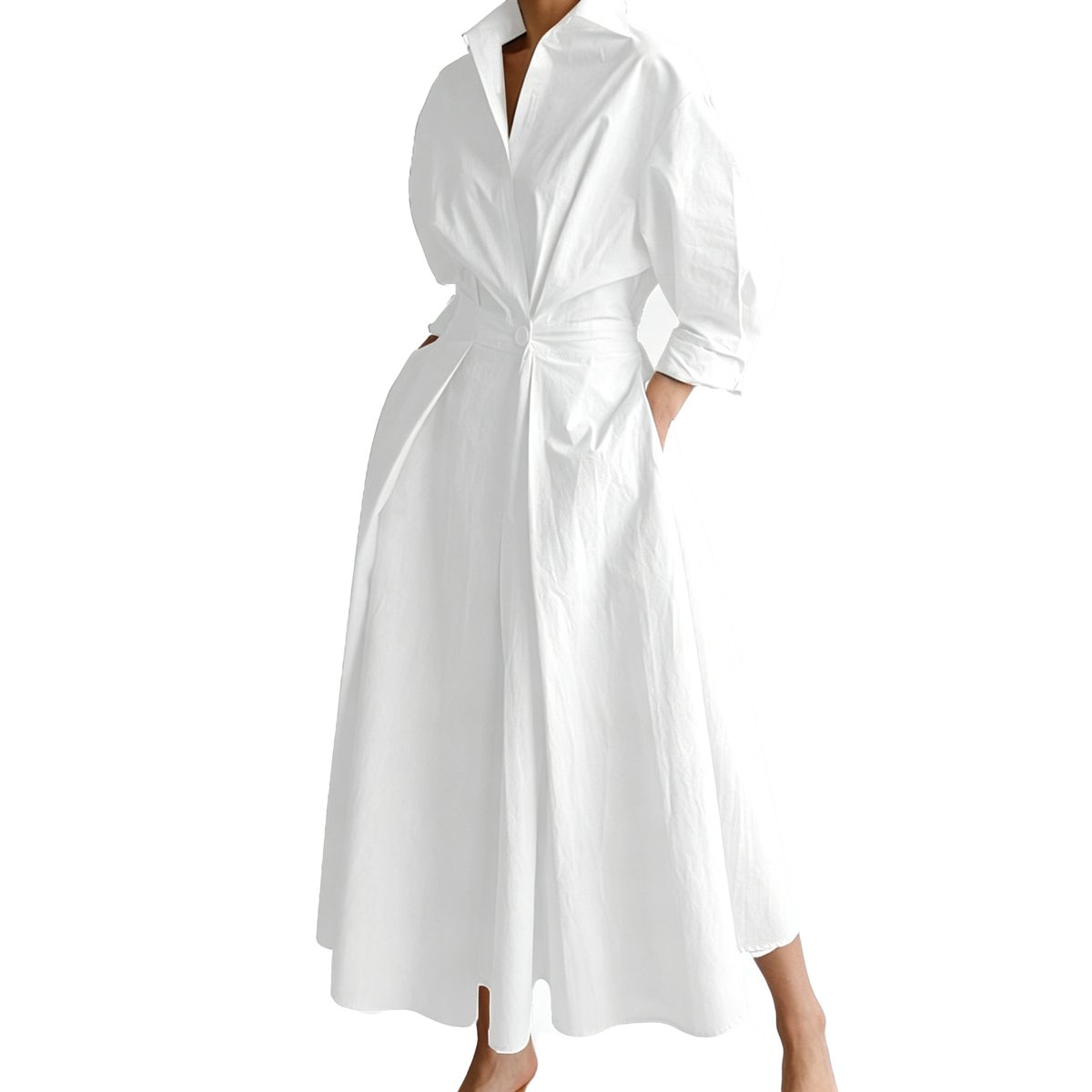 Vestido Largo Camisero Elegante con Cinturón