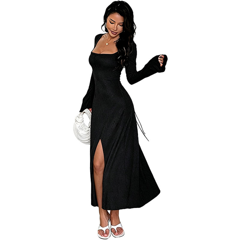 Vestido Elegante de Punto con Manga Larga