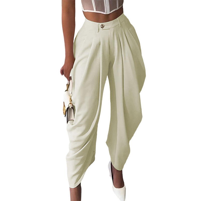 Pantalón Wide-Leg Plisado Tiro Alto Elegante