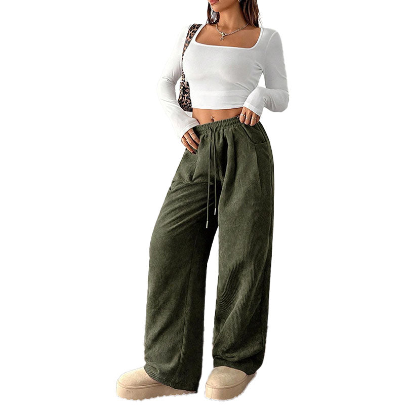 Pantalón Wide-Leg de Pana con Cordón