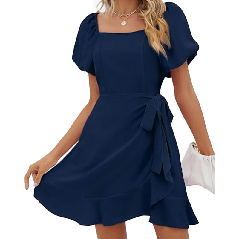 Vestido Mini con Escote Cuadrado y Mangas Abullonadas