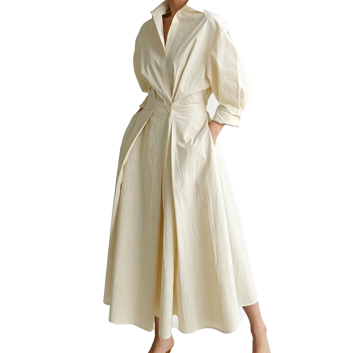 Vestido Largo Camisero Elegante con Cinturón