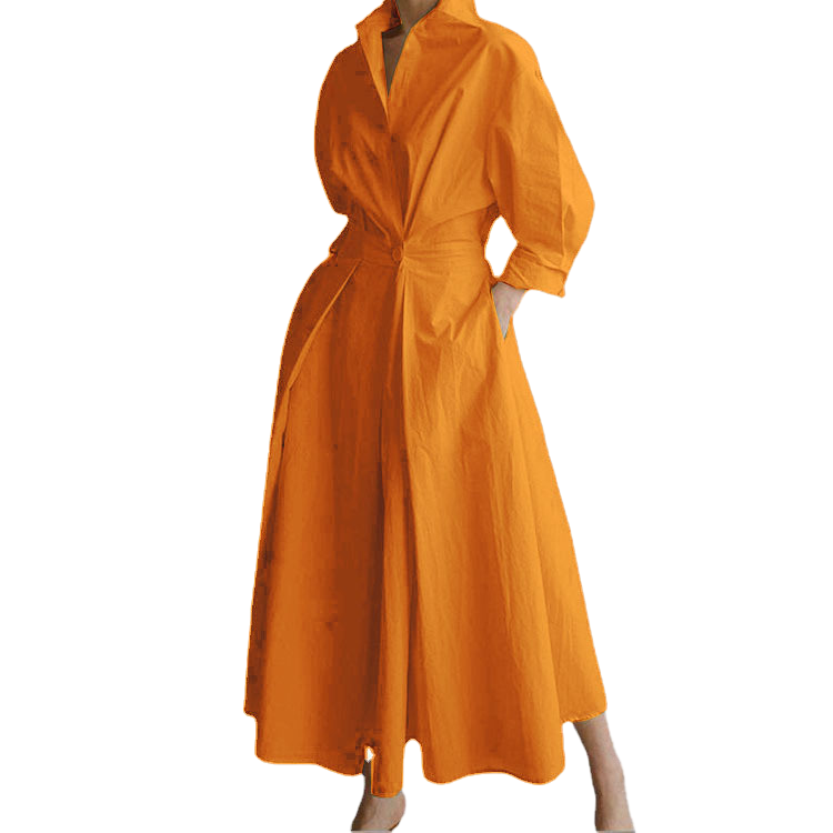 Vestido Largo Camisero Elegante con Cinturón