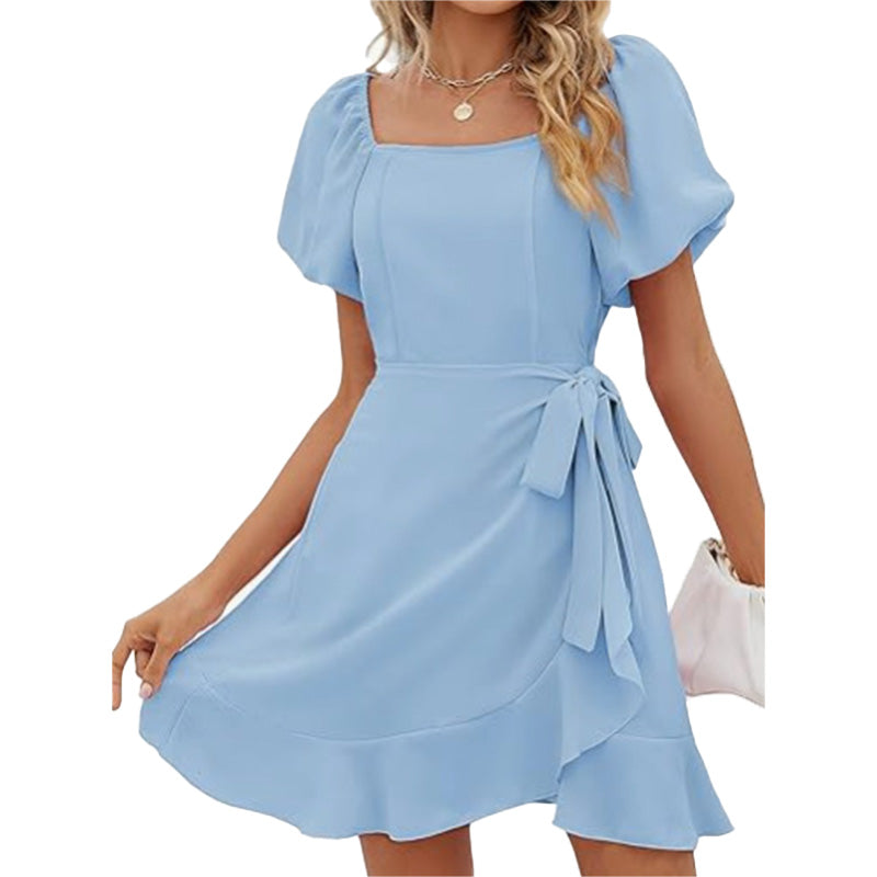 Vestido Mini con Escote Cuadrado y Mangas Abullonadas