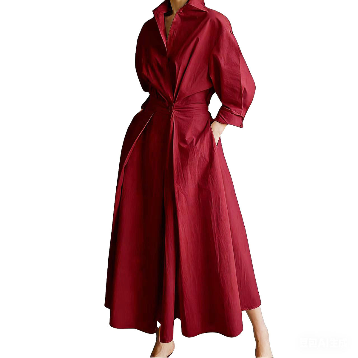 Vestido Largo Camisero Elegante con Cinturón