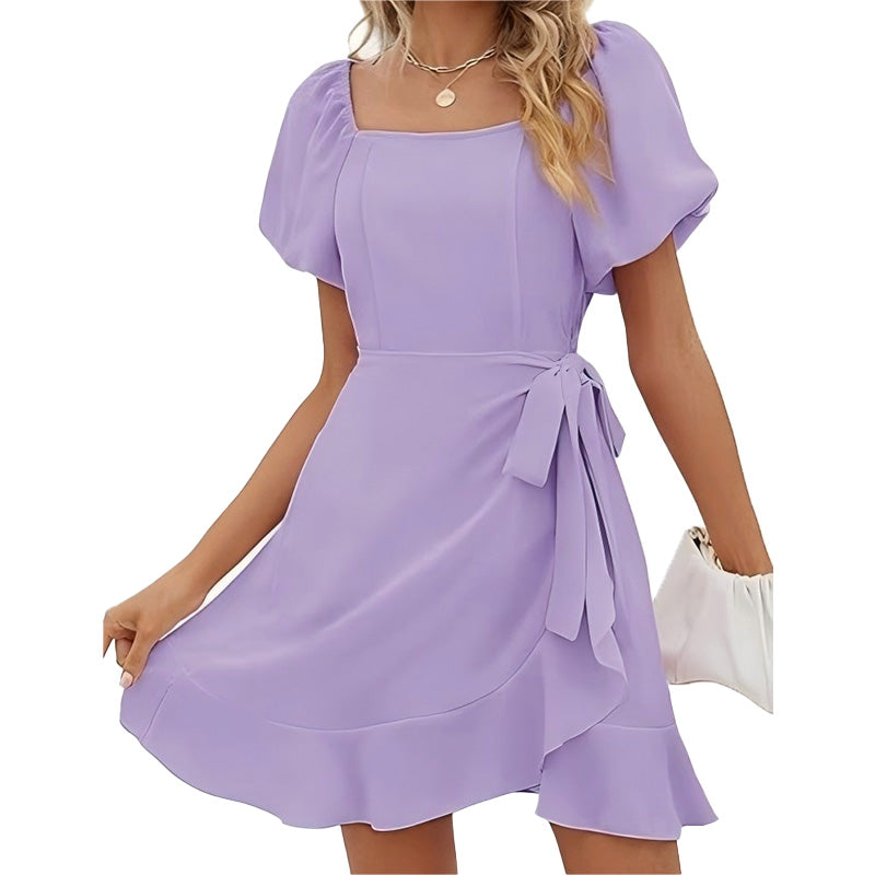 Vestido Mini con Escote Cuadrado y Mangas Abullonadas