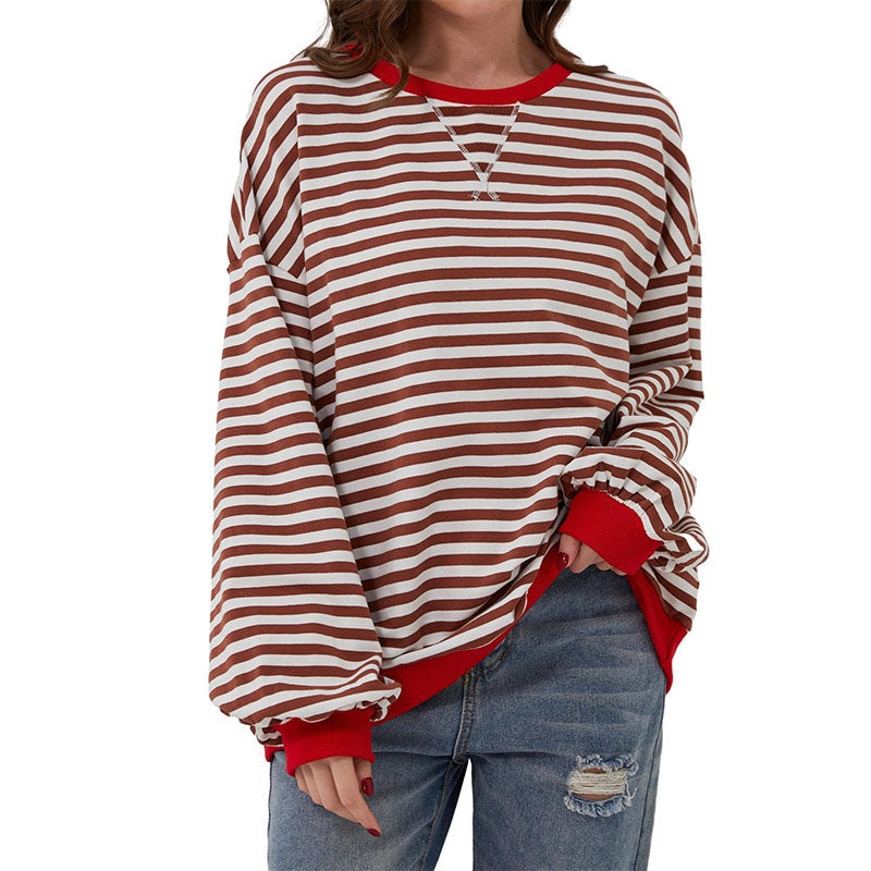 Jersey de Punto Rayas Cuello Redondo Relajado