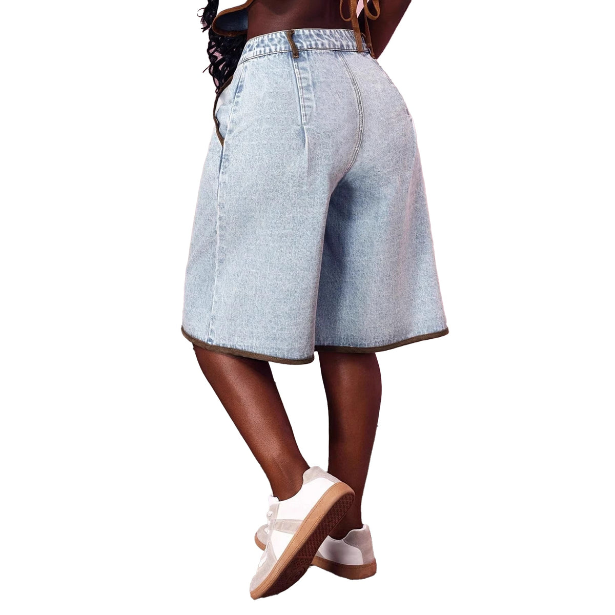 Shorts Denim Wide-Leg Vintage con Ribete de Contraste