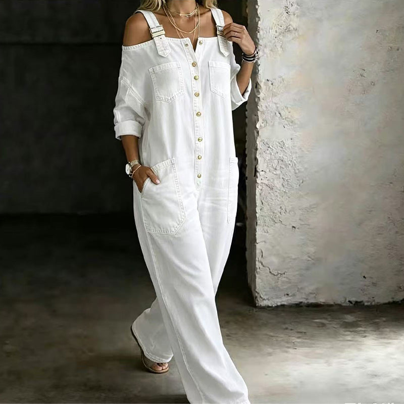 Peto Mono Wide-Leg Holgado con Bolsillos