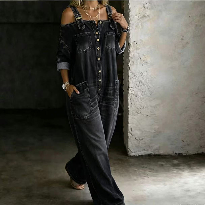 Peto Mono Wide-Leg Holgado con Bolsillos
