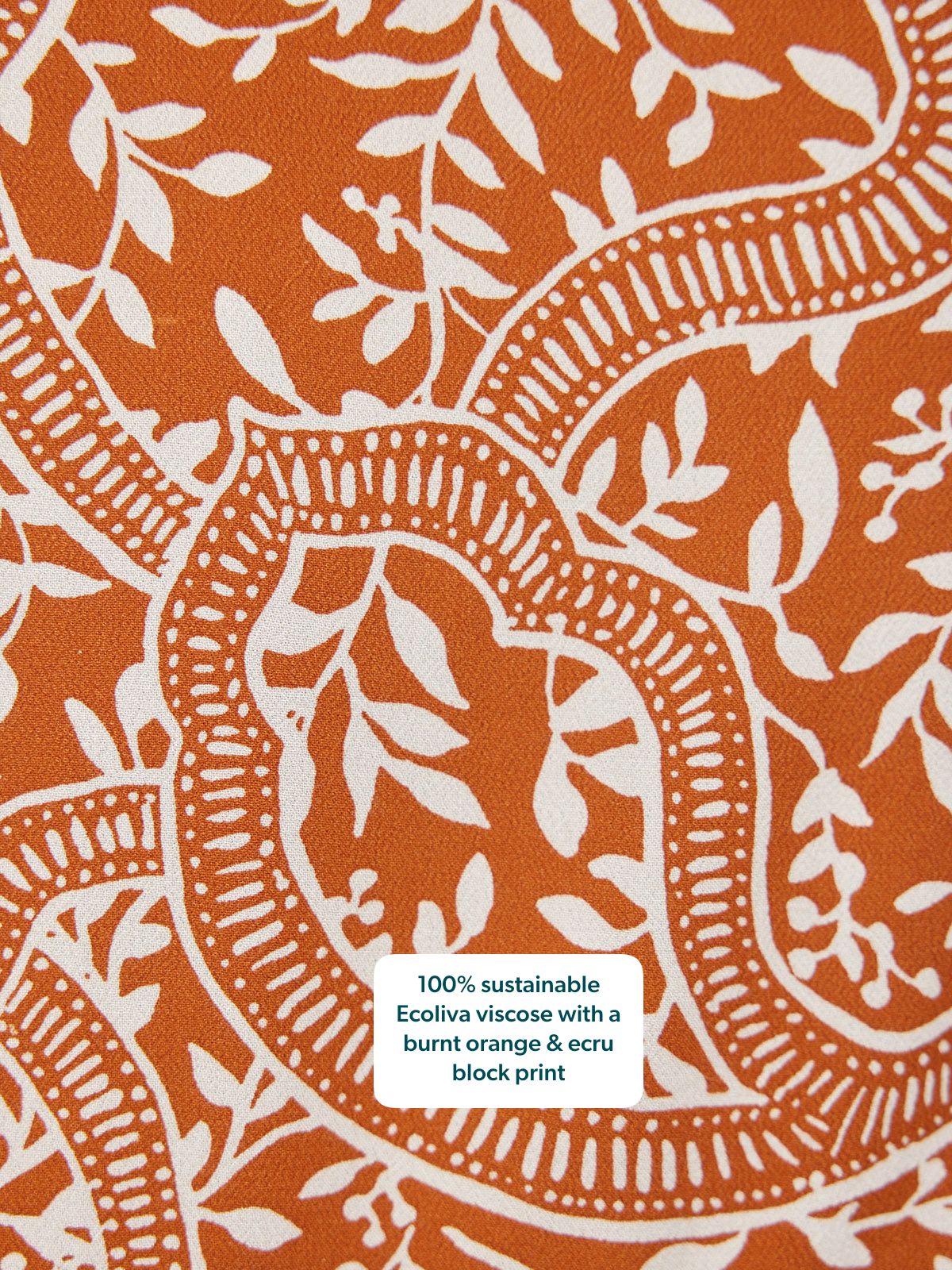 Carrie Shirred Waist Dress - Burnt Orange & Ecru Block Print