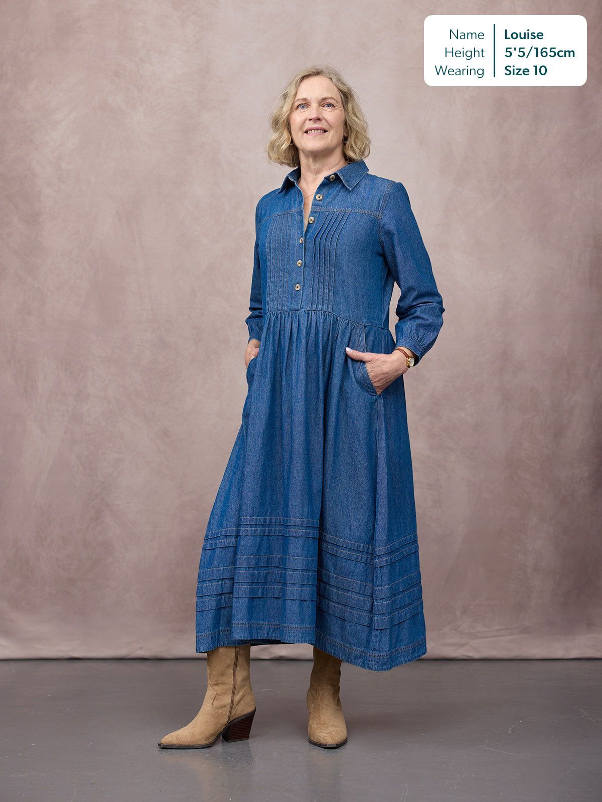 Lara Tuck Detail Denim Dress - Blue