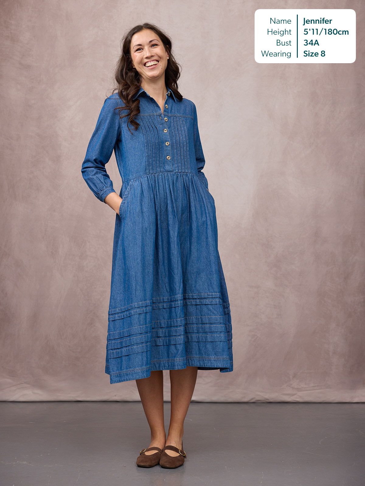 Lara Tuck Detail Denim Dress - Blue