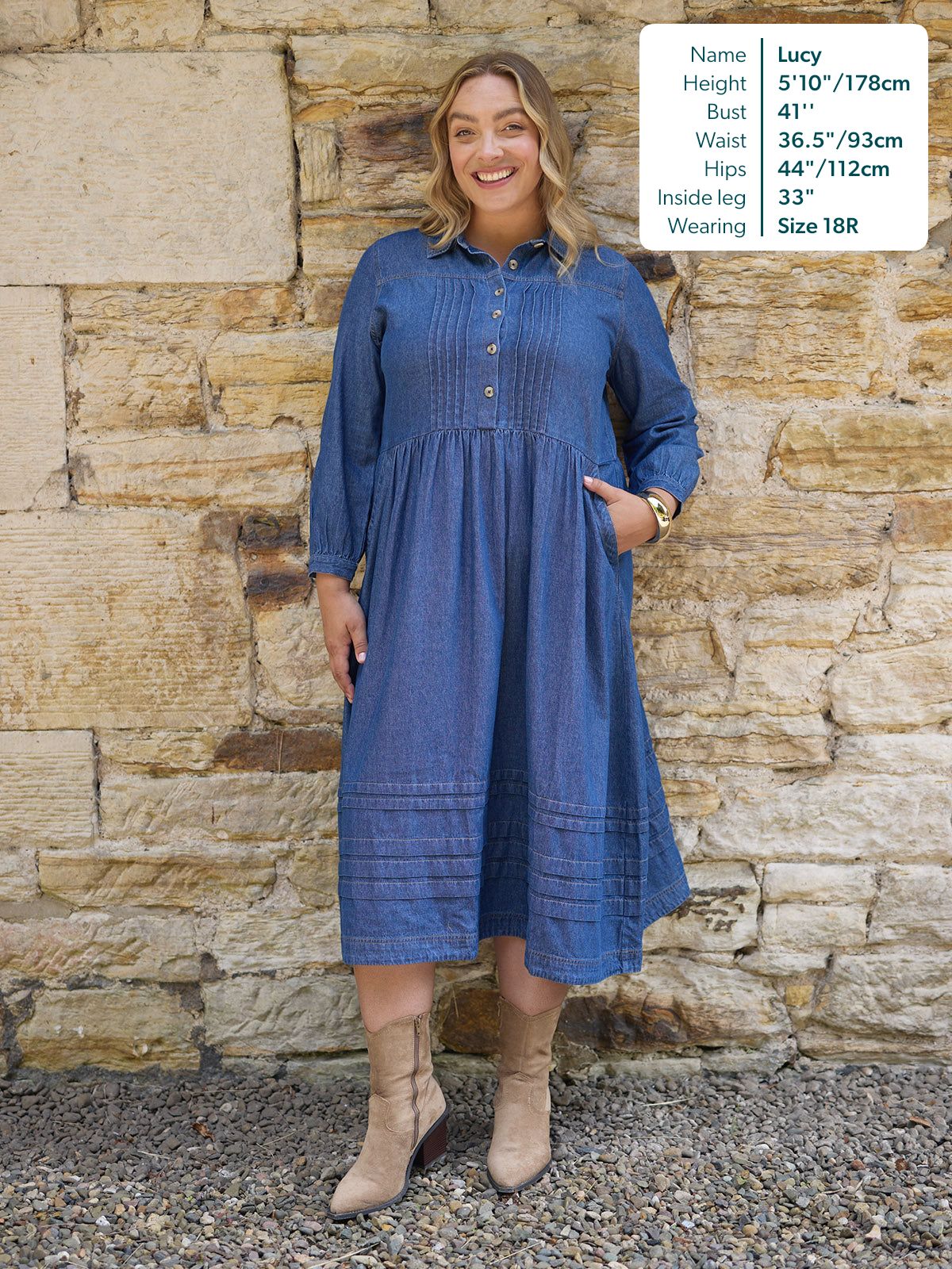 Lara Tuck Detail Denim Dress - Blue