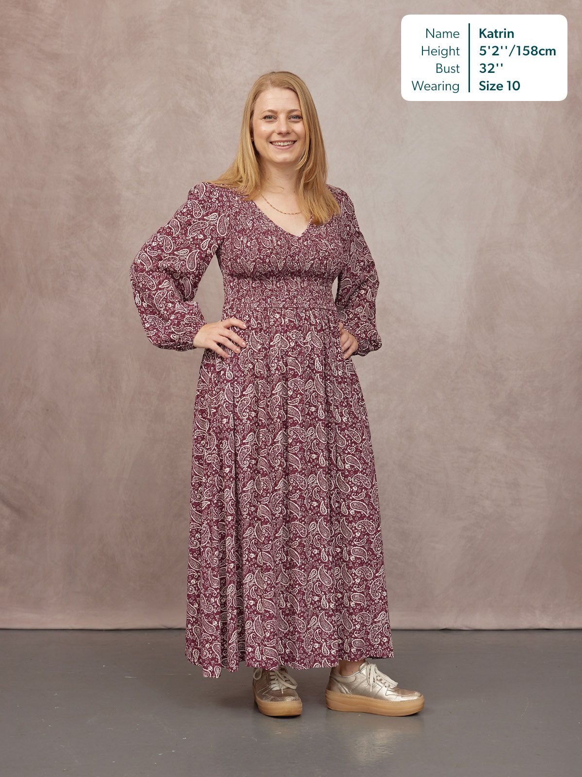 Gillian Shirred Bodice Dress - Maroon Paisley Print