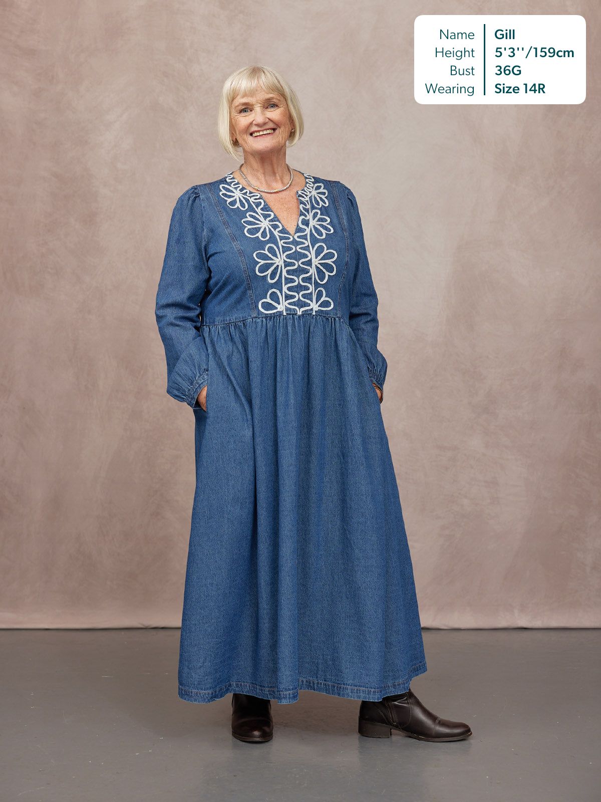 Gina Floral Decor Detail Denim Dress - Blue
