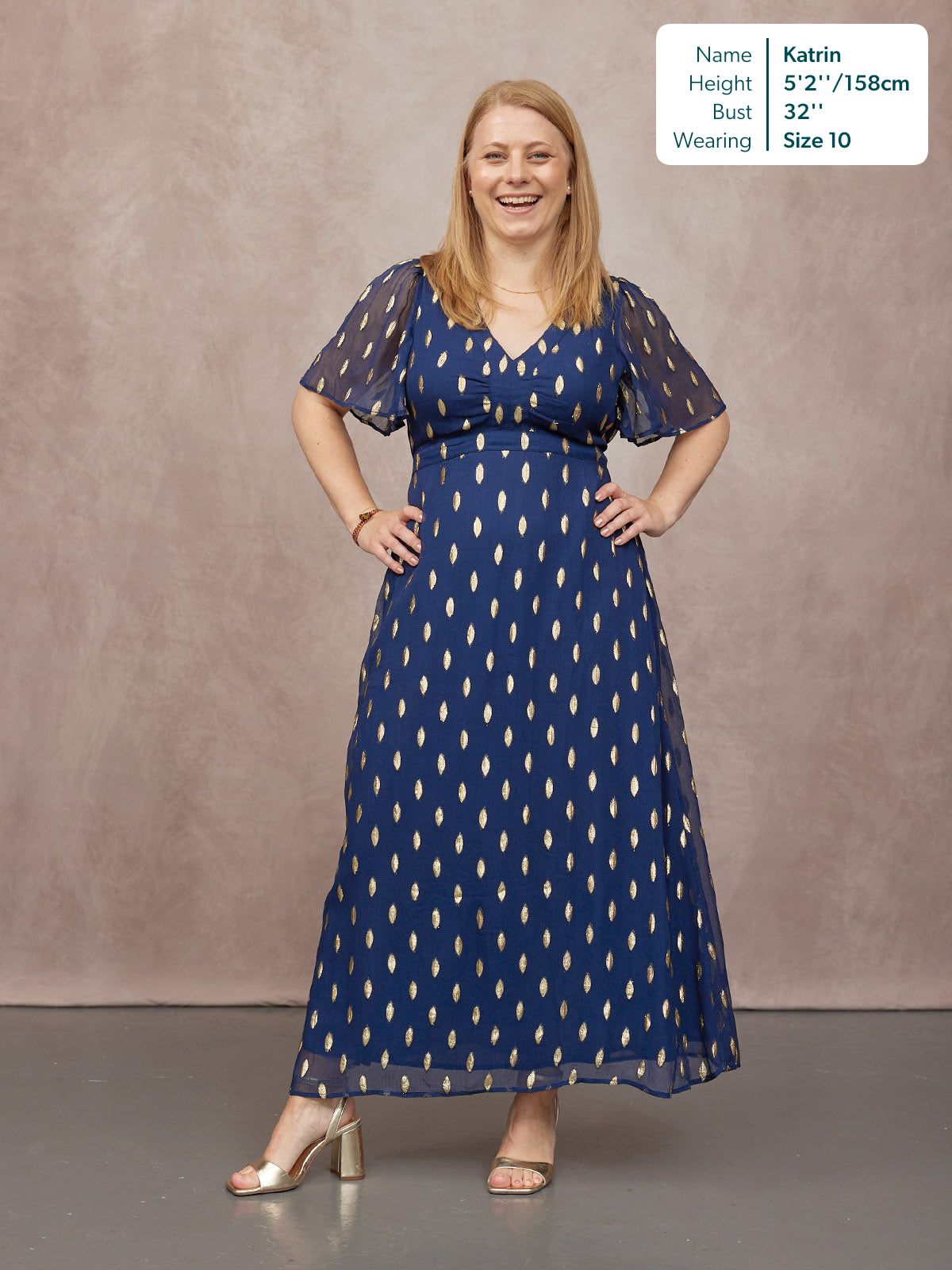 Helena Angel Sleeve Lurex Dress - Navy & Gold