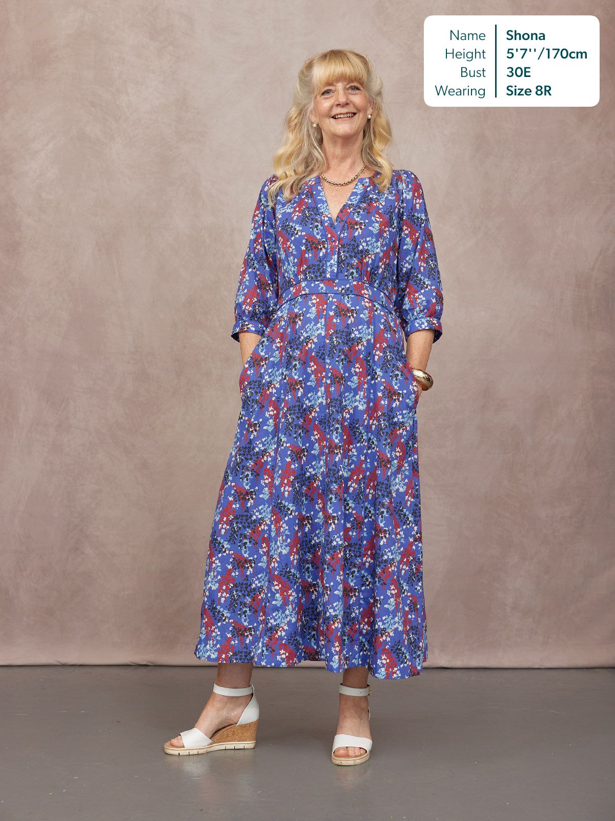 Jackie Contrast Trim Dress - Blue & Multi Floral Print