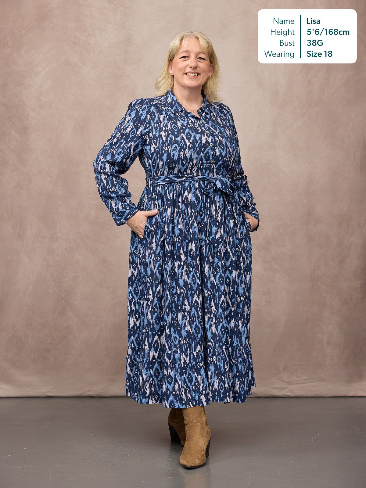 Kirsty Shirt Dress - Blue Ikat Print