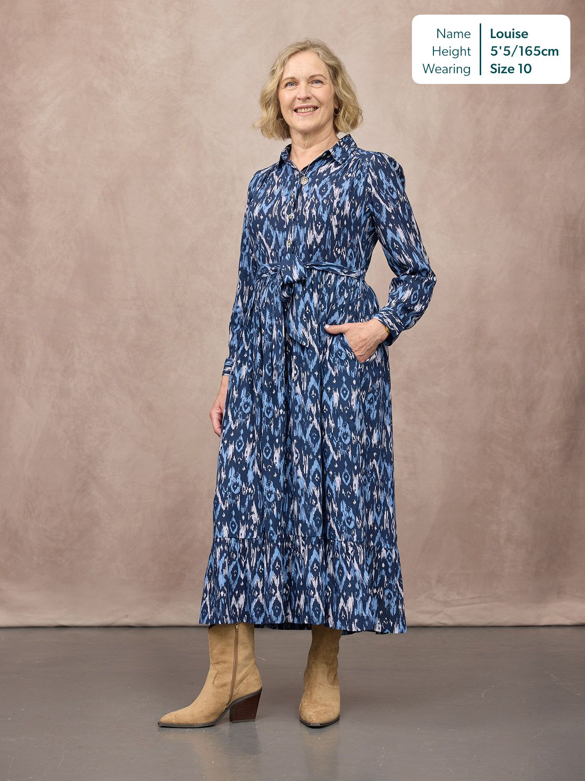 Kirsty Shirt Dress - Blue Ikat Print