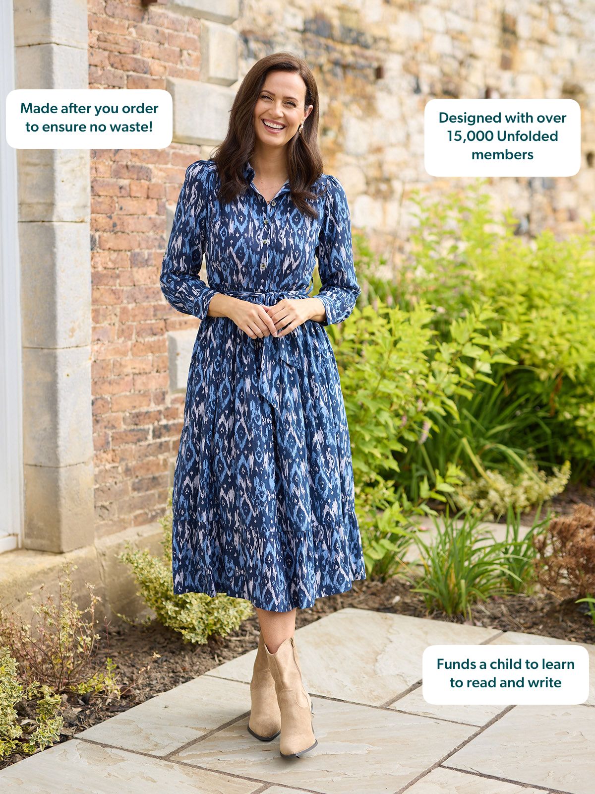 Kirsty Shirt Dress - Blue Ikat Print