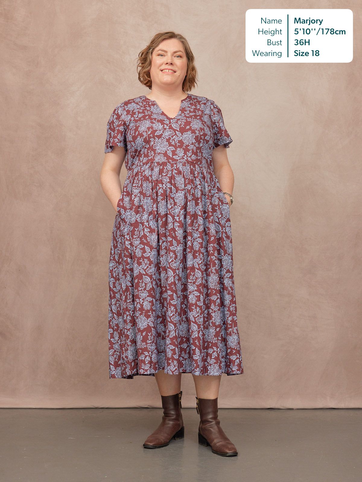 Leah Angel Sleeve Dress - Brown & Blue Floral Print